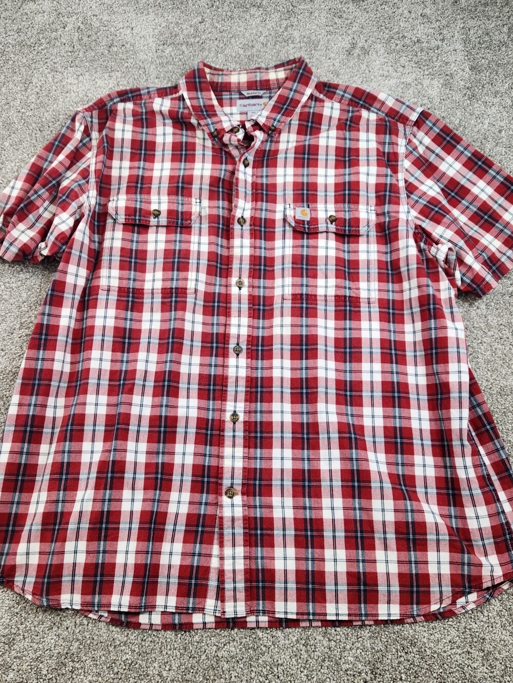 Carhartt Mens Relaxed Fit Plaid Button Up Shirt 2XL Red Short Sleeve